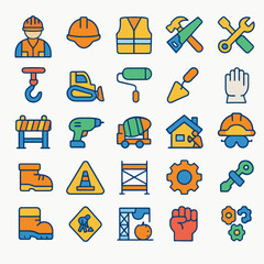 A collection of colorful science icons depicting laboratory equipment, experiments, and scientific concepts.
