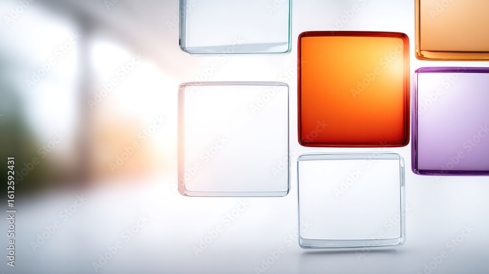 Poster the cubes of modernization: modern design with abstract shapes arranged in a photorealistic way, fea