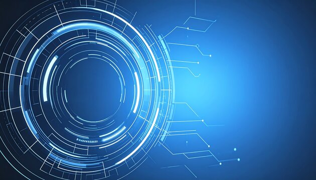 Technological interface design with blue glow and circular pattern for digital graphics