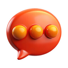 Bright orange 3d chat bubble icon with three dots representing typing or thinking isolated on transparent background