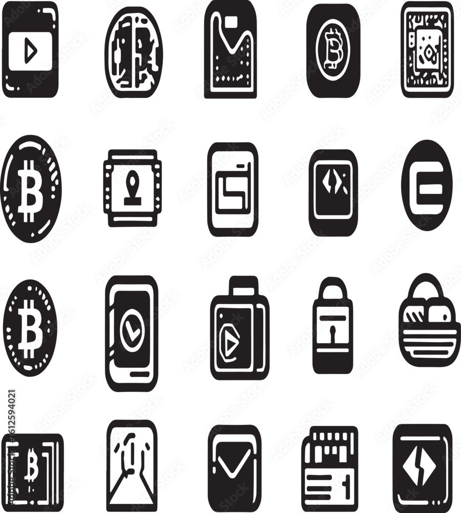 Poster a collection of black and white icons depicting various concepts and technologies in a grid format