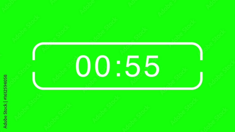 Poster 60 seconds emergency countdown timer ui animation with bold red digits on a green screen background.
