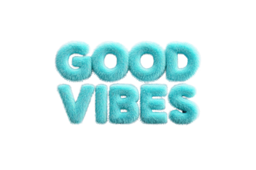 Fuzzy Blue Good Vibes Text on Transparent Background for Positive Message and Social Media