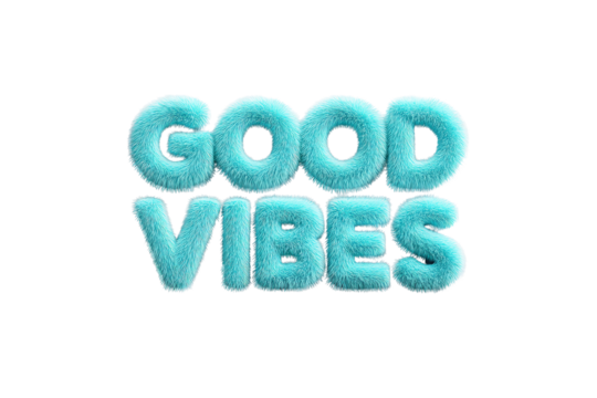 Fuzzy Blue Good Vibes Text on Transparent Background for Positive Message and Social Media