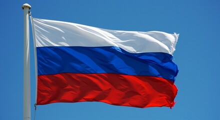 Russia National Flag. A waving national flag of Russia against the sky, symbolizing patriotism and the respective nations