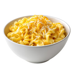 Delicious macaroni and cheese with shredded cheddar cheese isolated on transparent background