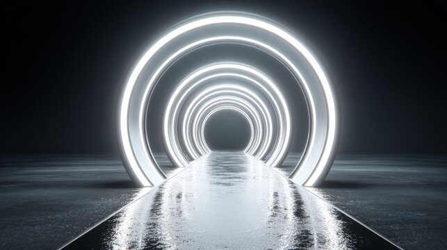 huge circle neon light in the tunnel