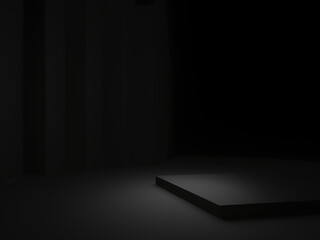 3D black geometric podium. Dark background