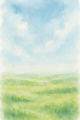 watercolor green land and blue sky background © James