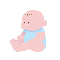 むちむちの赤ちゃんがお座りしている手描きのカラーデフォルメイラスト