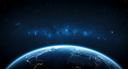 Obraz premium Cosmic Starry Sky Scene: Blue Nebula and Earth Echo, Creating a Tech Exploration Atmosphere