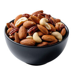 Assortment of healthy mixed nuts in a bowl isolated on transparent background