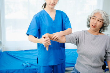 Doctor consulting with patient Back problems Physical on the bed