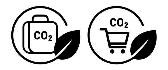 Icon carbon trading emission reduction and eco-friendly one with a briefcase and CO2 with shopping cart paired with leaf