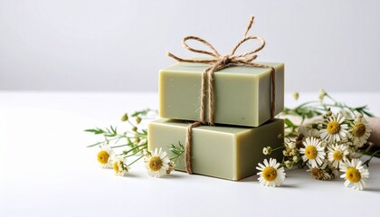 a Minimalist Styling with Olive Soap, Twine, and Dried Daisies