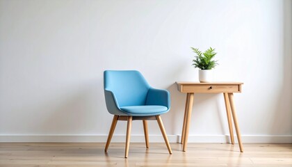 a Minimalist Light Blue Chair and Wooden Desk