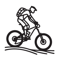 Naklejka premium cyclist riding mountain bike, isolated line art illustration