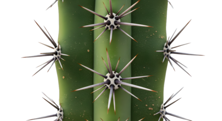 Extreme close-up of a vibrant green cactus with sharp, detailed spines and a textured surface