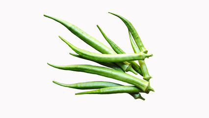 Bunch of fresh okra on white background.