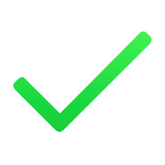 Bright green check mark isolated on transparent background