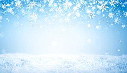 Snowy landscape with falling snowflakes and bokeh