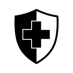 Fototapeta premium Medical health protection shield silhouette icon vector flat illustration on white background.