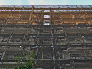 Tokyo,Japan - July 27, 2025: Scaffold for repainting external walls
 