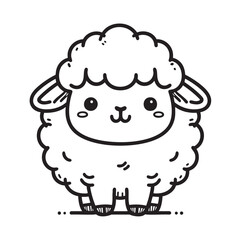 cute cartoon sheep isolated, line art style