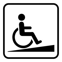 Accessibility wheelchair ramp friendly signage icon with transparent background in black and white style
