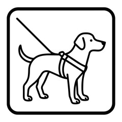 Guide dog signage icon with transparent background in black and white style
