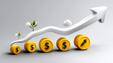 Investment Growth Concept with Arrow and Coin Symbolizing Financial Increase