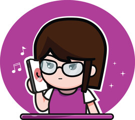 girl with glasses making a phone call