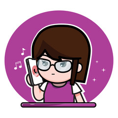girl with glasses making a phone call