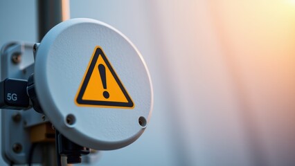 Warning sign on 5G device highlights importance of privacy in 5G era, urging caution and awareness for users