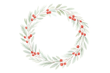 Christmas wreath with holly berries on white background
