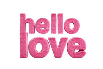 Pink Plush Text Hello Love on Transparent Background Warm Soft Greeting for Romantic and Friendly Messages