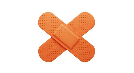 Two orange adhesive bandages crossed forming an x shape isolated on a transparent background representing first aid or medical care isolated on transparent background
