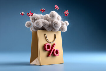 Shopping Bag With Percentage Sign and Cloud for Sale Promotion Concept