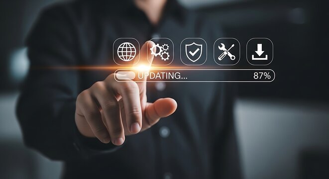 Modern digital software update in progress with sleek design, symbolizing seamless system maintenance