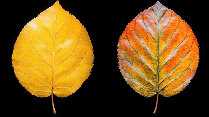 Autumn leaves, yellow orange, studio shot, black background, nature design