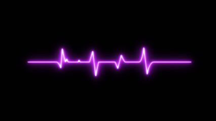Heartbeat line neon light heart rate display screen medical research illustration. neon heartbeat icon on black background.