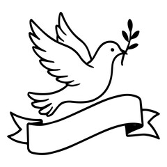 Dove with ribbon icon with transparent background in black and white style
