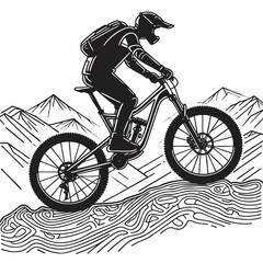 Naklejka premium mountain biker silhouette riding downhill