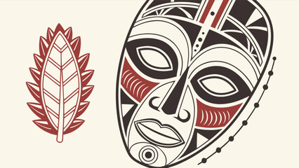 Tribal african mask vector illustration design with leaf element for art and culture concepts graphic