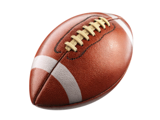 Brown leather football with white stripes and laces american sport, Isolated, Png Transparent Background