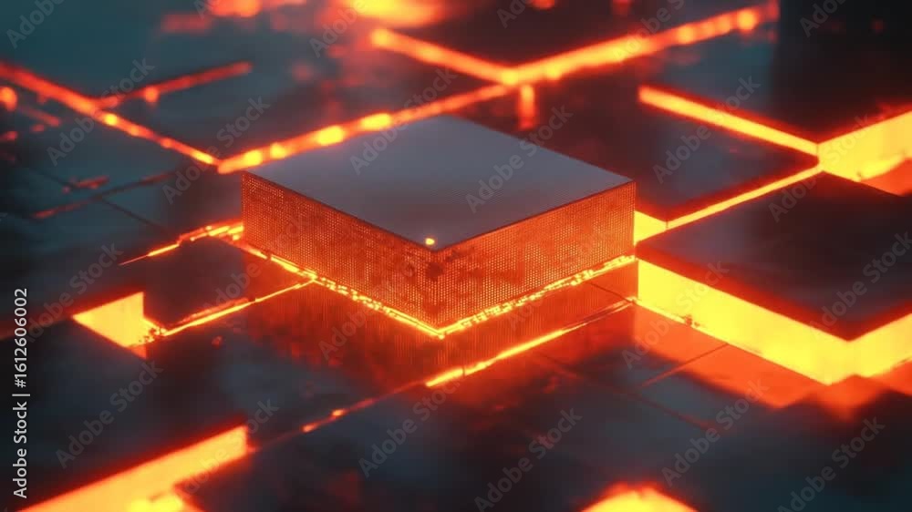 Aufkleber futuristic technology abstract background with glowing lines and a central cube