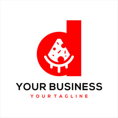 This logo combines the letter d and pizza, suitable for use in the food business.