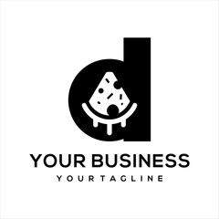 This logo combines the letter d and pizza, suitable for use in the food business.