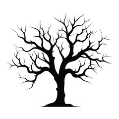 Vector art of a bare, black silhouette of a gnarled tree against white