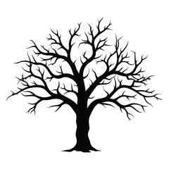 Vector art of bare tree silhouette isolated on white background
